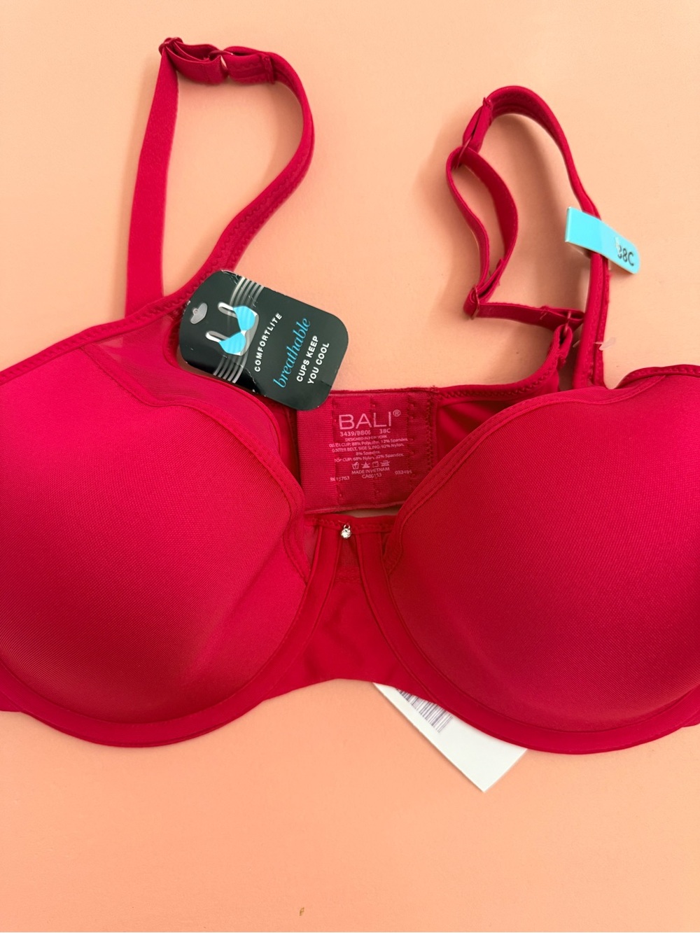 Bali Smooth Molded Underwire Bra in Bright Red 38C